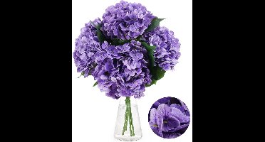 4x Grote Kunst Hortensia Paars 50 cm – Real Touch Latex Kunstbloemen – Levensechte Hydrangea Set voor Vaas, Bruiloft & Woondecoratie
