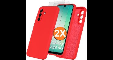 Hoesje geschikt voor Samsung Galaxy A26 Hoesje siliconen Rood zacht siliconen hoesje TPU - met Samsung A26 Screenprotector - 2 stuks