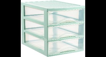 Plasticforte Ladekastje bureau organizer - 3 lades - groen/transparant - L26 x B35 x H27 cm - kunststof