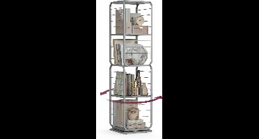 Furnstar Boekenkast – Draaibaar Rek met 4 Niveaus & Boekensteunen – Hoekrek voor Kleine Ruimtes – Stalen Frame – Duifgrijs – LLS127G36