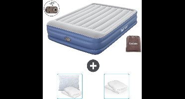 Bestway luchtbed - 2-Persoons - 152 x 203 x 46 cm - Grijs/Blauw - Inclusief pomp - Kussen en Kussenbeschermer