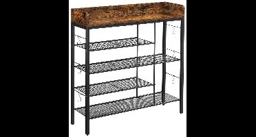 Schoenenrek - Consoletafel - 4-Niveaus - Voor Pantoffels - Hakken-Laarzen - Industrieel-Design - Hal-Woonkamer-Slaapkamer - Staal-Spaanplaat - Minimalistisch-Design - Opbergorganizer