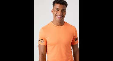 Björn Borg Sportshirt Heren Korte Mouw - Oranje/Zwart - Gerecycled Polyester - Maat XXL