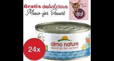 Almo Nature natural tonijn uit de atlantische oceaan 24 x 70 gram met GRATIS Delickcious dessert
