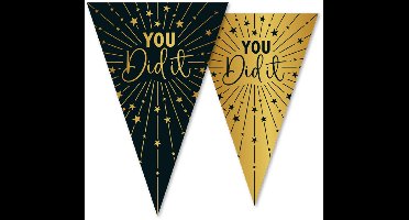 12x Vlaggenlijn Geslaagd / You did it! zwart / goud 10 meter 2 zijdig bedrukt - Feestje Vlag Vlaggen Versiering Slinger Feestdecoratie Decoratie