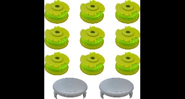 Spoel van draadtrimmer vervangingsdraad AC80RL3 geschikt voor Ryobi One+ bosmaaier 18V 24V 40V Ø 2 mm lengte 3,4 m - Set van 9 spoelen + 2 hoes