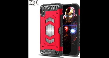 Ntech hoesje Geschikt voor iPhone Xs Max Luxe Armor Case met Pashouder - Rood