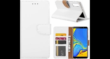 Ntech Hoesje Geschikt Voor Samsung Galaxy A7 2018 Wit Portemonnee / Booktype TPU Lederen Hoesje