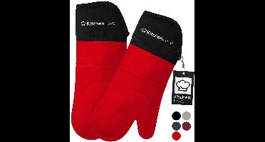 KitchenLove Siliconen Ovenwanten - 2 Stuks - Ovenhandschoenen - Hittebestendig tot 350 °C - EN407 Gecertificeerd - Rood