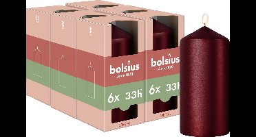 Bolsius - Gladde Stompkaars - 6 stuks - Metallic Rood - 12 cm - 33 Branduren