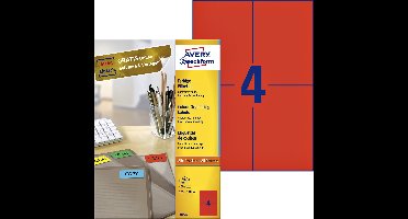 Avery Gekleurde Etiketten, rood, 105,0 x 148,0 mm, permanent klevend