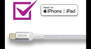 Grixx USB-C naar Lightning Kabel - MFI-gecertificeerd - Gevlochten - 2 meter - Wit