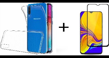 Ntech Hoesje Geschikt Voor Samsung Galaxy A50 TPU Back hoesje - Transparant + Full Cover Glazen Screenprotector Zwart