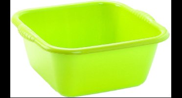 Plasticforte teiltje/afwasbak - vierkant - kunststof - 20 liter - 46 x 42 x 20 cm - Limegroen - Schoonmaken