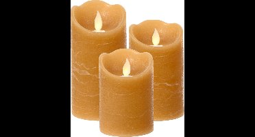 Lumineo LED kaarsen/stompkaarsen - set 3x st - bruin - D7,5 cm - met timer