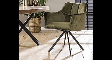Eetkamerstoel Raster draaibaar - Groen velours - eetkamerstoelen set van 2
