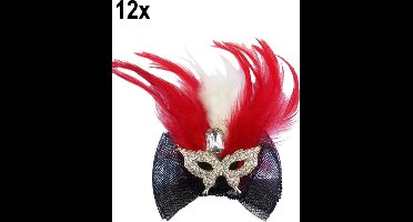 12x Luxe haarclip met oogmasker en veren rood/wit