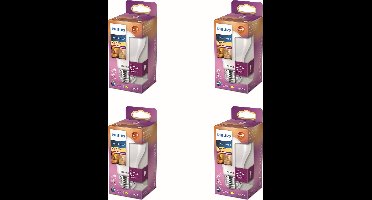 Philips Voordeelverpakking - E27 - WarmGlow - LED Standaardlamp - Mat - 60W - Dimbaar - Warmwit Licht - Set van 4 Stuks