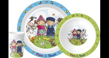 Fien en Teun kinderservies set 3-delig - bord, schaaltje en beker - boerderij - Bambolino Toys