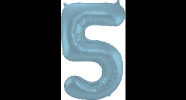 Folieballon Cijfer 5 Blauw Pastel Metallic Mat - 86 cm