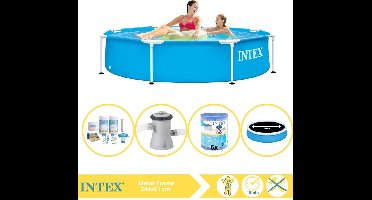 Intex Metal Frame Zwembad - Opzetzwembad - 244x51 cm - Inclusief Solarzeil Pro, Onderhoudspakket, Zwembadpomp en Filter