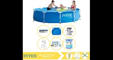 Intex Metal Frame Zwembad - Opzetzwembad - 305x76 cm - Inclusief Afdekzeil, Onderhoudspakket, Filter, Trap en Voetenbad