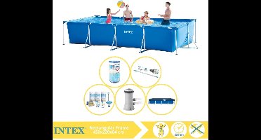 Intex Rectangular Frame Zwembad - Opzetzwembad - 450x220x84 cm - Inclusief Afdekzeil, Onderhoudspakket, Zwembadpomp, Filter en Stofzuiger