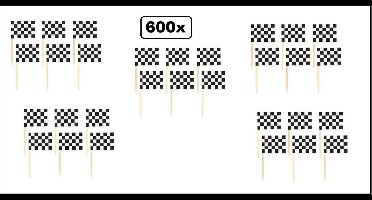 600x Cocktailprikker race zwart/wit geblokt - cocktail prikker Zandvoort Finish thema feest vlagprikker festival race formule 1 party prikkers Spa