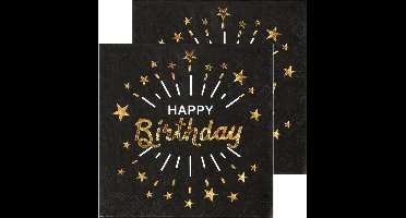 Verjaardag feest servetten happy birthday - 20x - goud - 33 x 33 cm