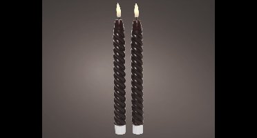 Lumineo LED dinerkaarsset swirl ossenbloed rood met vlam effect--met flikkerende vlam- Ø2x24,5cm werkt op batterij met timer- box a 2 stuks