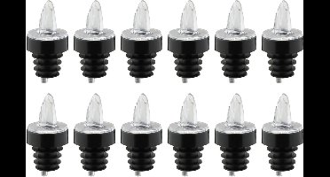 12 gedistilleerde schenkers voor flessen, dispenser met luchtslang, kristalhelder, met decoratieve ring, kunststof kurk, jet-pour, transparant / zwart, 412222eg