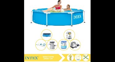 Intex Metal Frame Zwembad - Opzetzwembad - 244x51 cm - Inclusief Afdekzeil, Zwembadpomp, Filter, Onderhoudsset, Zoutsysteem en Zout