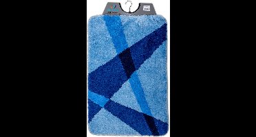 Wicotex - Badmat Blauw gestreept - Antislip onderkant - Afmeting 60x90cm