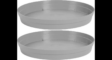 EDA Bloempot onderschaal Toscane - 2x stuks - kunststof - grijs - D28 cm - opvangschalen