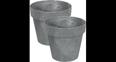 Prosperplast Bloempot/plantenpot - Set van 4x stuks - betonlook - grijs - kunststof - Dia 14 cm - buiten/binnen
