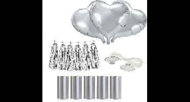 PartyDeco trouwauto decoratie pakket - Bruiloft - zilver - just married/pas getrouwd