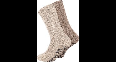 green-goose Wollen Sokken - Met Anti-Slipzool - 2 Paar - Maat 39-42 - Grijs en Bruin - Heerlijk Warm en Rekbaar