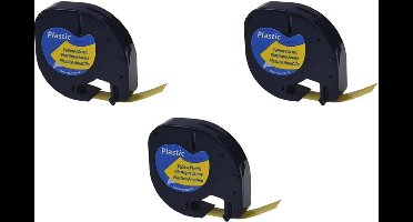 Label Tape Geschikt voor Dymo 91202 - Zwart op Geel | 12 mm x 4 m | S0721620 - 3 stuks - Geschikt voor: LT-100H LT-100H PlusLT-100T LT-100T Plus XM XR 2000 QX50