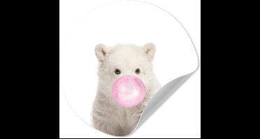 Behangsticker kinderen - Schilderij voor kinderen - Dieren - IJsbeer - Kind - Meisjes - Roze - Winter - 30x30 cm - Decoratie voor kinderkamers