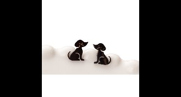 dames oorknoppen met hond-RVS oorknopjes-12mm-10mm-zwart