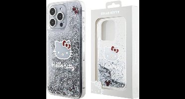 Hello - Kitty - Liquid Glitter Charms Kitty Head case voor iPhone - 15 - Pro - Max - zilver