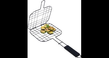 Hamburger Grill Klem Metaal Zwart Anti-Aanbak 49x21,1 cm - Hamburgergrill - Grillrooster - Rooster - Barbecuerooster - Grillmand - Bbq - Barbecue Mand - Grillschaal