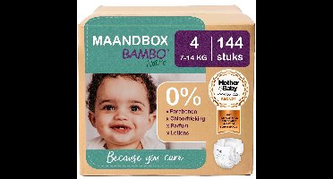 BAMBO Nature Luiers - Maat 4 (7-14 kg) - 144 stuks Maandbox - 0% onnodige toevoegingen - Ideaal voor de gevoelige huid - Nordic Swan Ecolabel