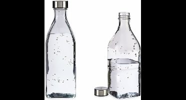Waterkan - 2x - met deksel - 1L - glas - kurk - waterkaraf - schenkkan - vierkant