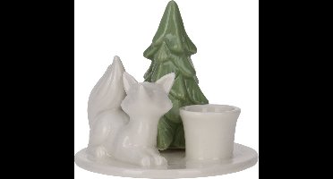 Keramische kaarshouder met kerstboom, 8 cm