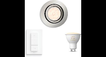 Philips Hue Donegal Inbouwspot (Mat Chroom) - Rond - GU10 - Warm tot Koelwit Licht - Incl. Hue Dimmer Switch - Hue White Ambiance