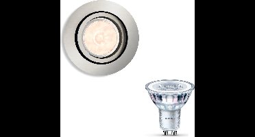 Philips Donegal Inbouwspot (Mat Chroom) - Rond - GU10 - Warmwit Licht - SceneSwitch - Eenvoudig Dimbaar met Je Klassieke Schakelaar