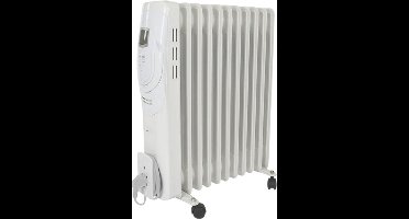 2500W olieradiator met 11 ribben, 3 warmtestanden, LCD-display, timer, instelbare thermostaat, handvat, wielen en kabelhouder, oververhittings- en kantelbeveiliging - mobiele, stille en energiezuinige bijverwarming voor grote kamers tot 30 m², wit