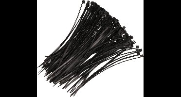 Kinzo Kabelbinders - Tie wraps - zwart - 200 x 2,5 mm - 100x stuks - Fiets / tuin / hobby gereedschap