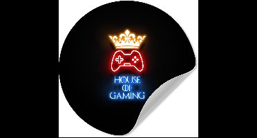 WallCircle® - Behangcirkel 30x30 cm - Muurstickers Gaming quotes - Neon - House of gaming - Kroon - Tekst - Muurcirkel gaming room - Game kamer decoratie - Gameroom accessoires zelfklevend